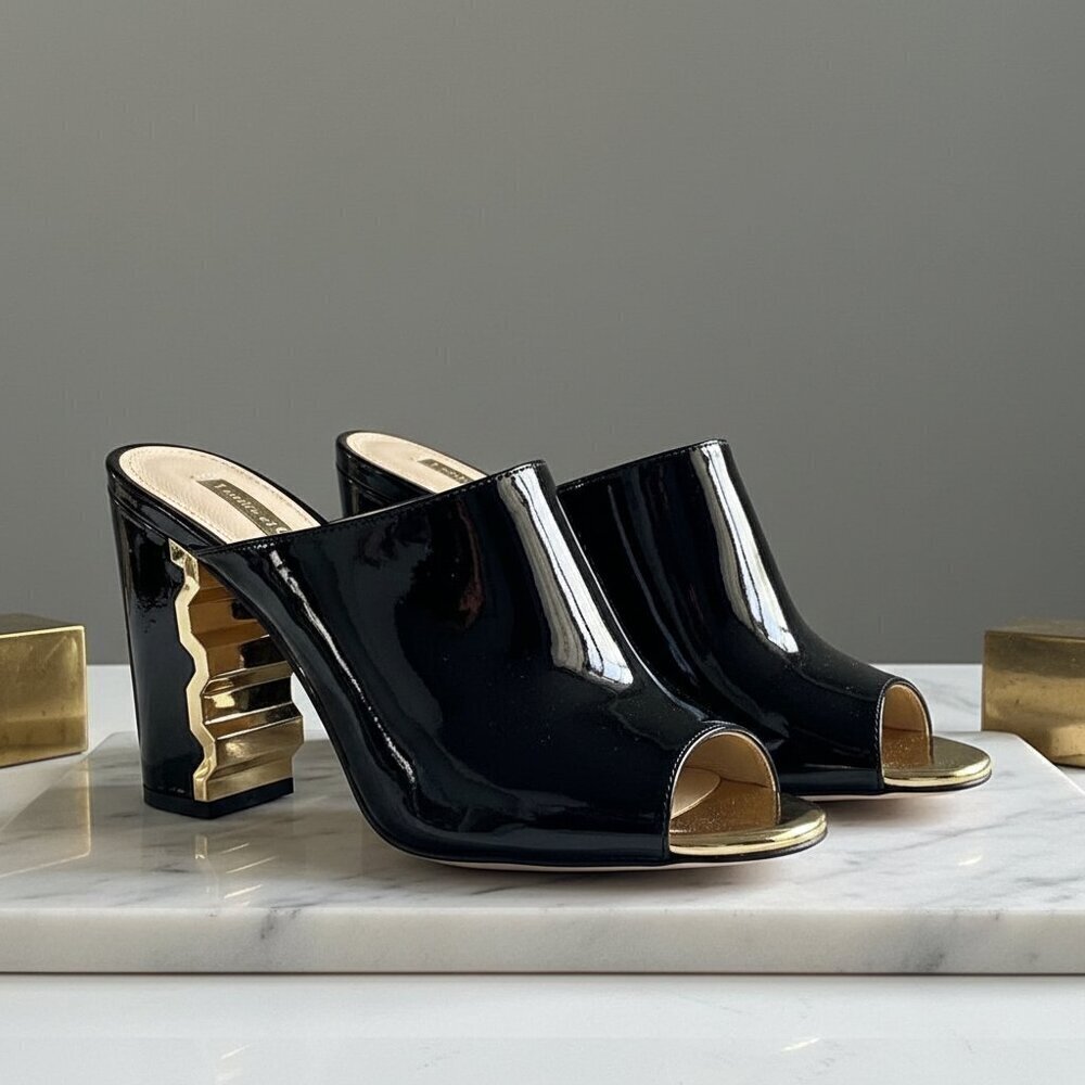 Louise et Cie Black Patent Peep-Toe Heels with Statement style - size 5.5